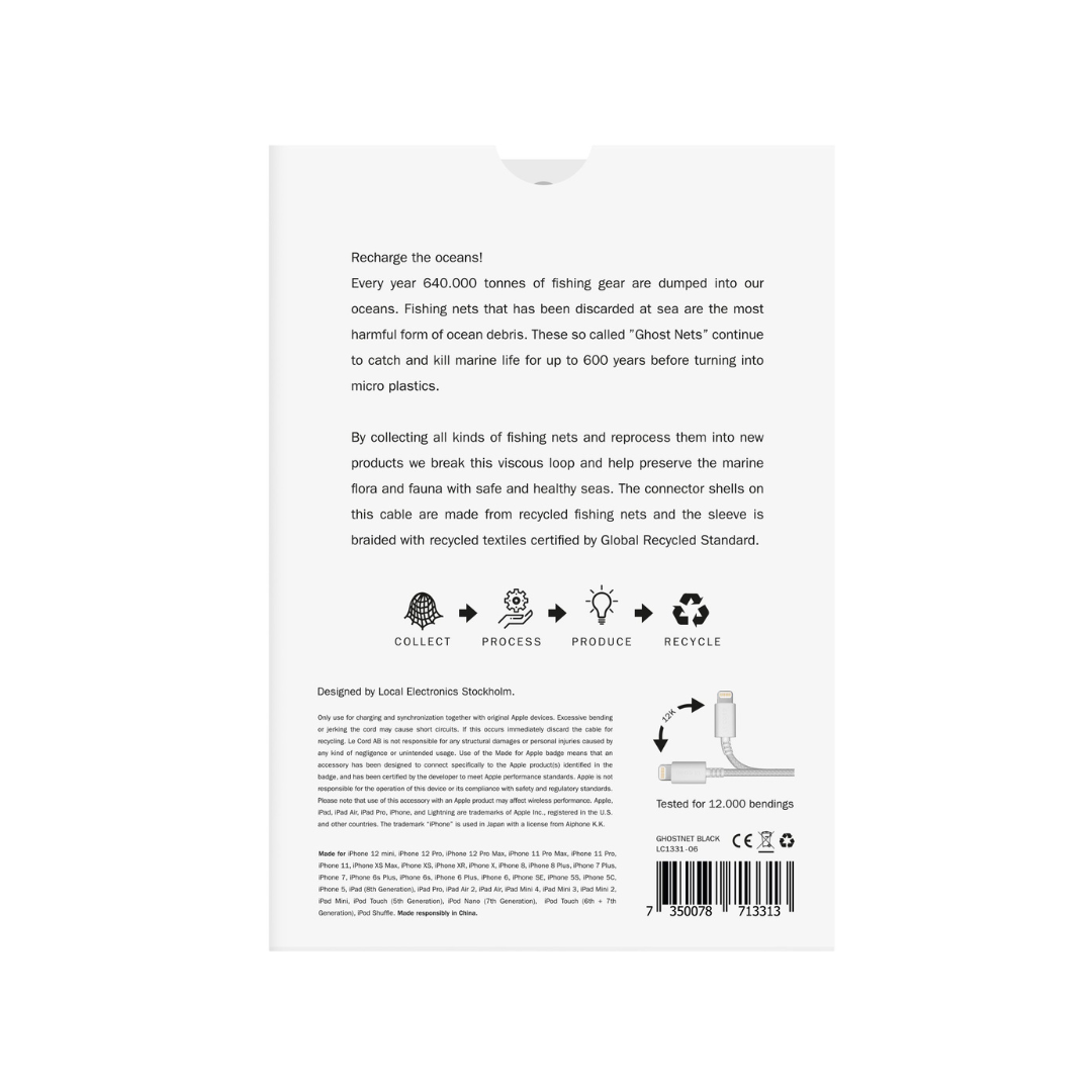 Kabel do iPhone'a BLACK | Made of recycled fishing nets